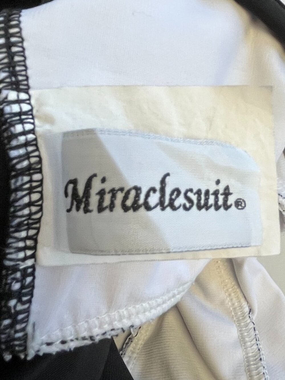 Miraclesuit Black White Striped Wrap Front One-Piece Swimsuit Estimated M - Picture 9 of 9